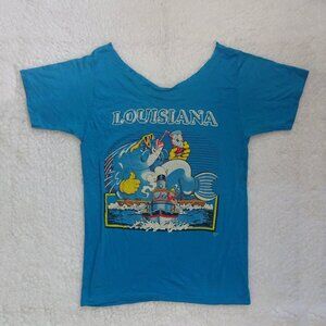Louisiana scoop neck short sleeve vintage tee, blue sz M